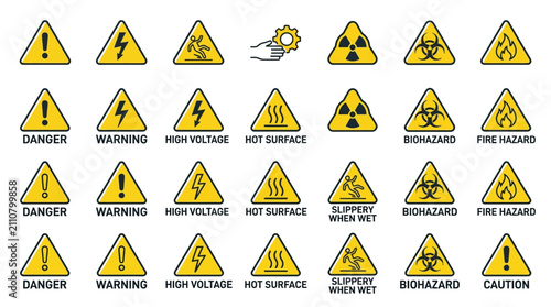 Safety Icons: Danger, Warning, Hazard, Caution Signs Collection Icon Set