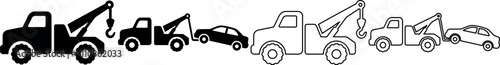 Foto Collection of tow truck and car icons in solid and outline styles