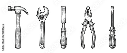 Bild auf Leinwand Vintage Hand Tools Collection Sketch