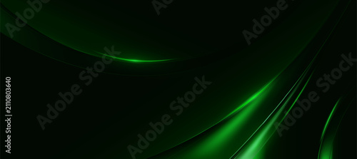 Abstract Dark Green Neon Curved Lines Futuristic Background