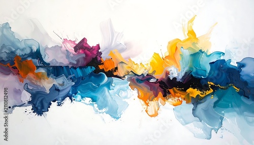 An abstract composition, using flowing color gradients to evoke a sense of energy. Fluid forms create dynamic depth. A dark line cuts through the colors