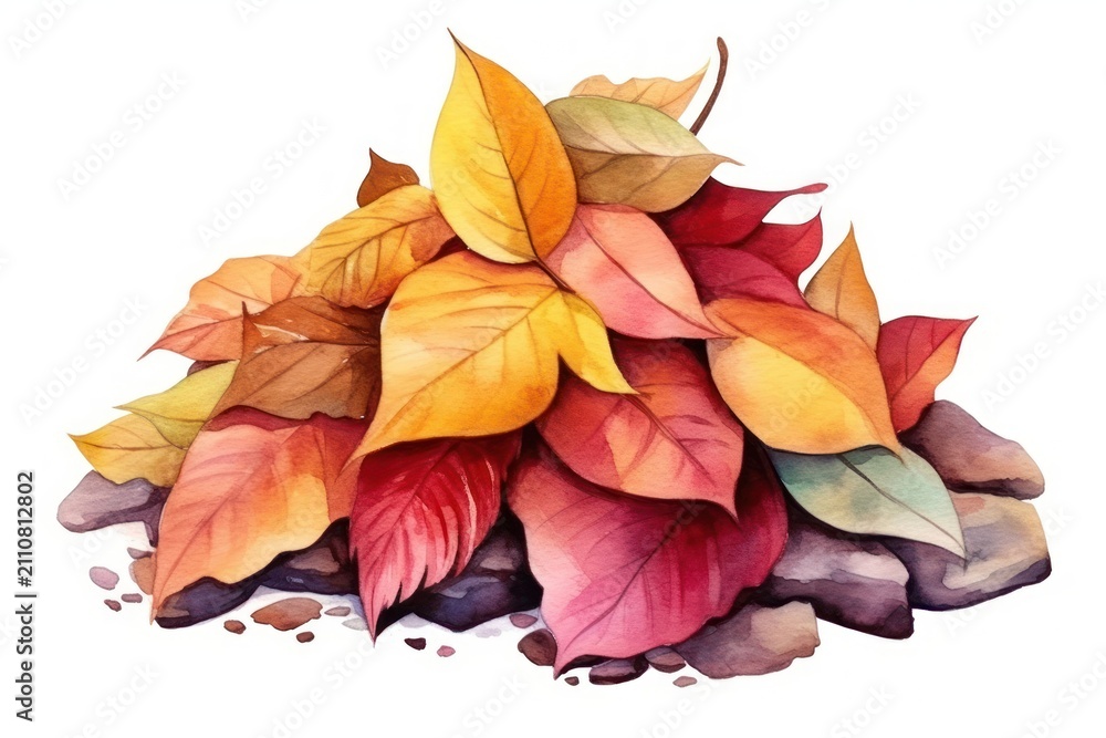 Fototapeta premium Colorful autumn leaves watercolor illustration