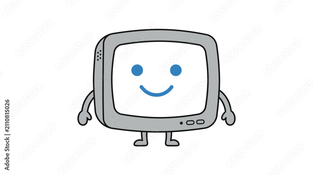 Naklejka premium Cute Gray Computer Character Mascot Illustration with Expressive Personified Features
