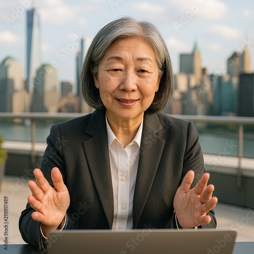 Senior Asian Businesswoman Video Call Meeting