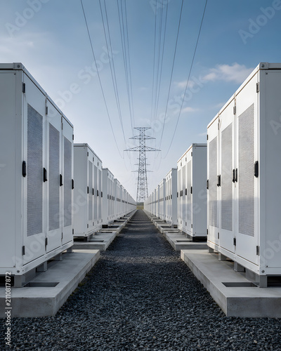 Utility Scale Battery Energy Storage System Facility with Power Transmission Lines