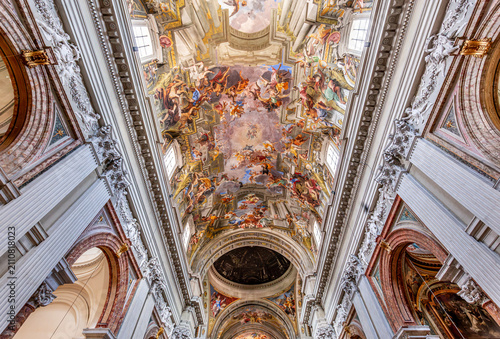 Canvas Print Sant Ignazio church ceiling frescoe, Rome, Italy