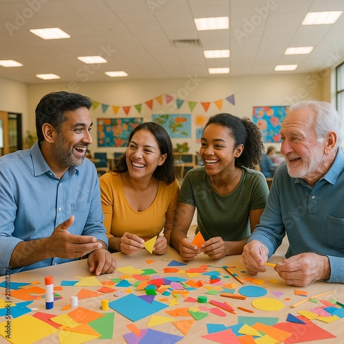 Diverse Group Collaborating on Arts and Crafts