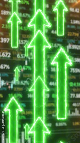 Financial stock market growth with glowing green arrows