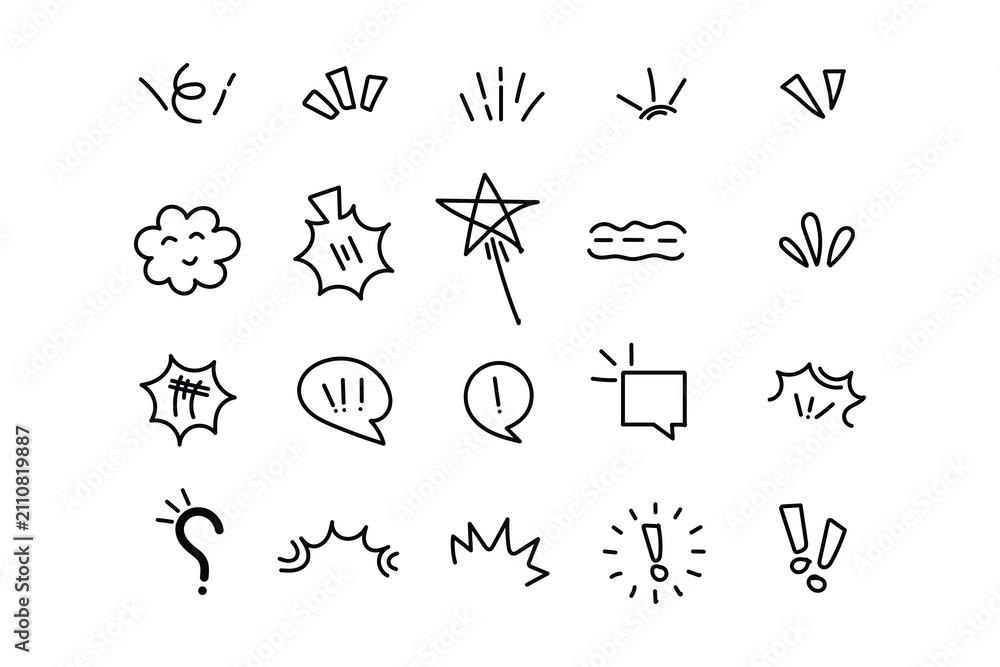 Fototapeta premium Simple hand-drawn icons set for comic and cartoon visual effects