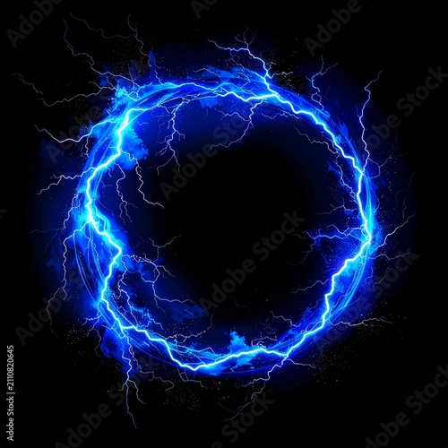 Electric Blue Circular Ring with Lightning Turbulence