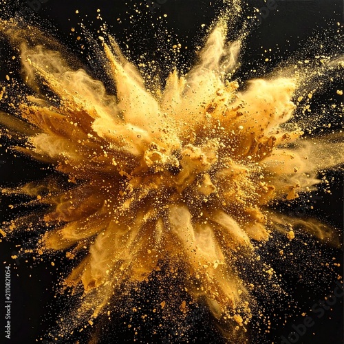 Golden Powder Explosion Burst in Dark Background