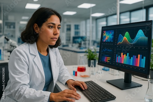 Female Scientist Analyzing Data in Modern Lab