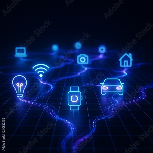 Futuristic IoT Grid with Glowing Connected Devices