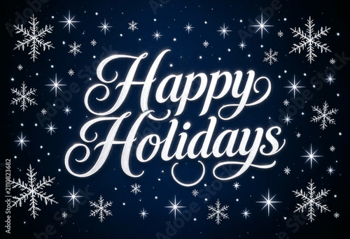 Beautiful happy holidays greeting card with snowflakes and stars design for winter celebrations