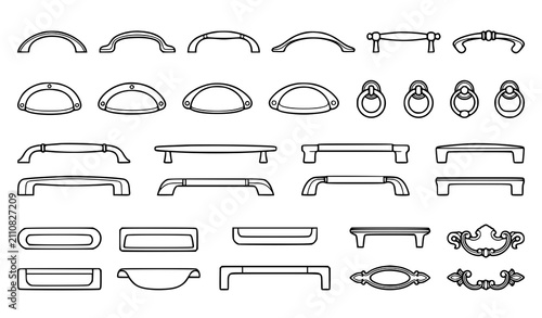 Bild auf Leinwand Cabinet Handles and Drawer Pull Collection, Furniture Hardware Outline Vector Se