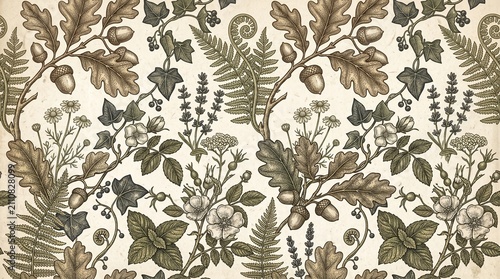 Vintage Botanical Engraving Seamless Wallpaper Pattern