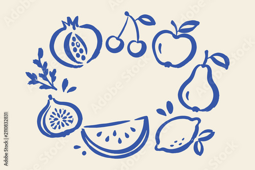 Quadro su tela Fruit Set Hand Drawn Doodle Vector Illustration