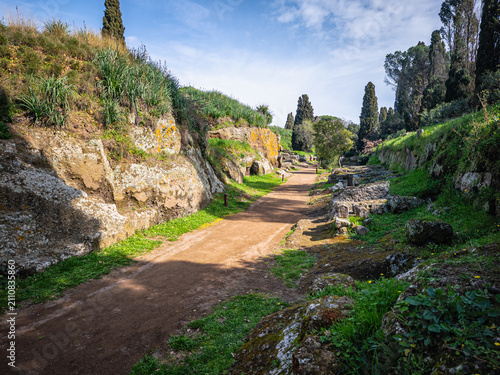 Scenic view in the Banditaccia Necropolis, near Cerveteri, Province of Viterbo, Lazio, Italy.
