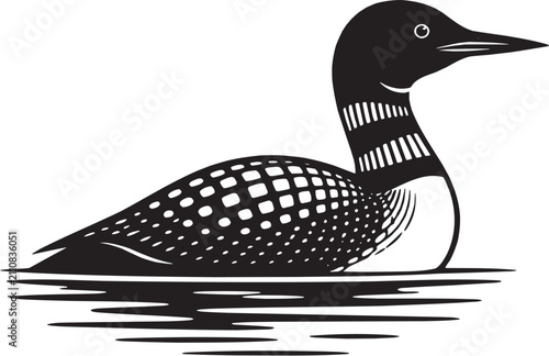 Common Loon Bird on Water Line Art Vector Illustration