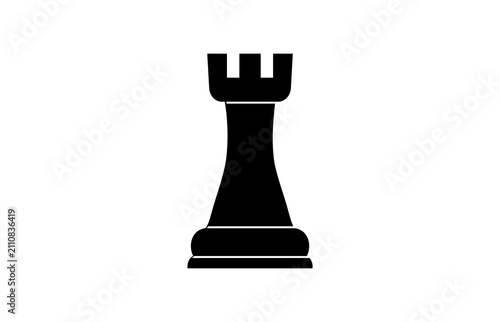 Black Rook Chess Piece Silhouette Icon Representing Strategy, Power And Board Game Concept.