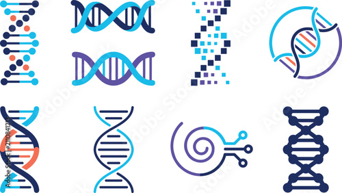 Tableau sur toile Modern DNA Helix Icon Set with Genome Technology, Genetic Research, Molecular Bi