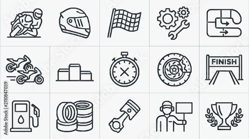 Fotografía Creative Black and White Line Icons Set Featuring Racing Sports Maintenance and