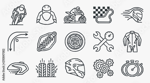 Fotografía Creative Black and White Line Icons Set Featuring Motorcycle Racing Gear Safety