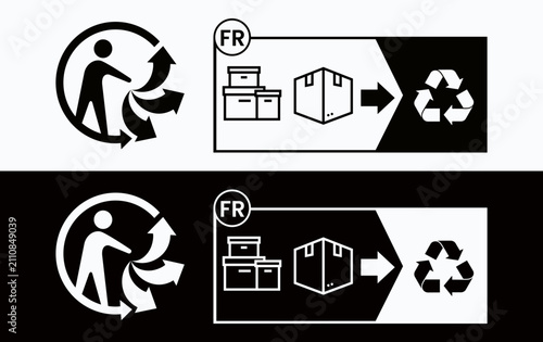 French sorting instruction pictogram for stacked cardboard packaging recycling showing correct disposal guidance for shipping compliance