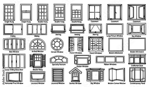 Fotografía Residential Window Styles Collection with Sliding, Casement, Awning, Bay, French