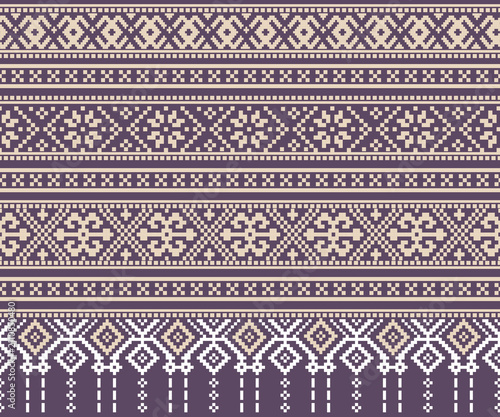 A seamless horizontal pattern featuring a variety of geometric shapes, designed for fabrics, apparel, decoration, and backgrounds.