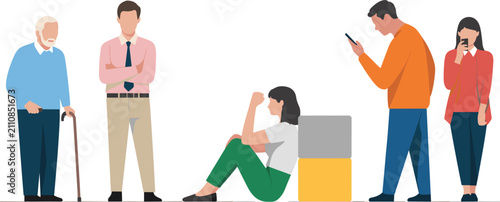 Photos Indifferent people ignore crying woman sitting, social apathy mental health vect