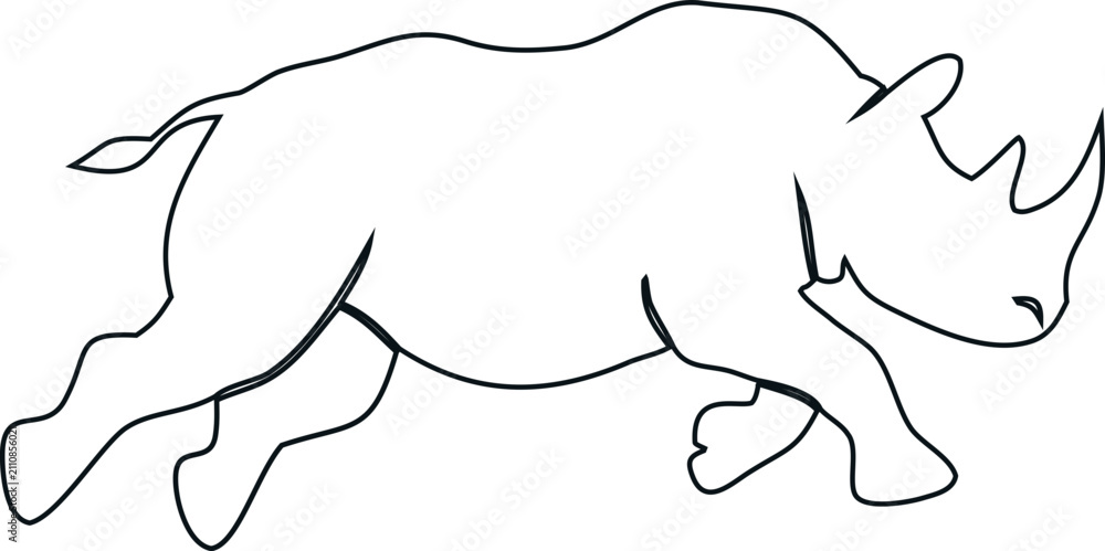 Fototapeta premium Running rhinoceros outline vector icon with smooth, continuous lines and balanced proportions, ideal for graphic design, branding, educational resources, and digital applications.