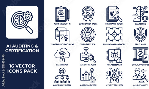 AI regulation and compliance icons featuring governance risk assessment security 
