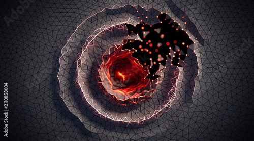Fractured gray orb revealing a glowing red molten core