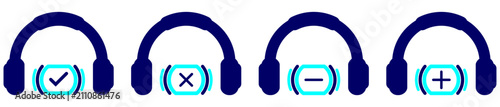 Foto Headset icon set with minus sign isolated on white background customer service m