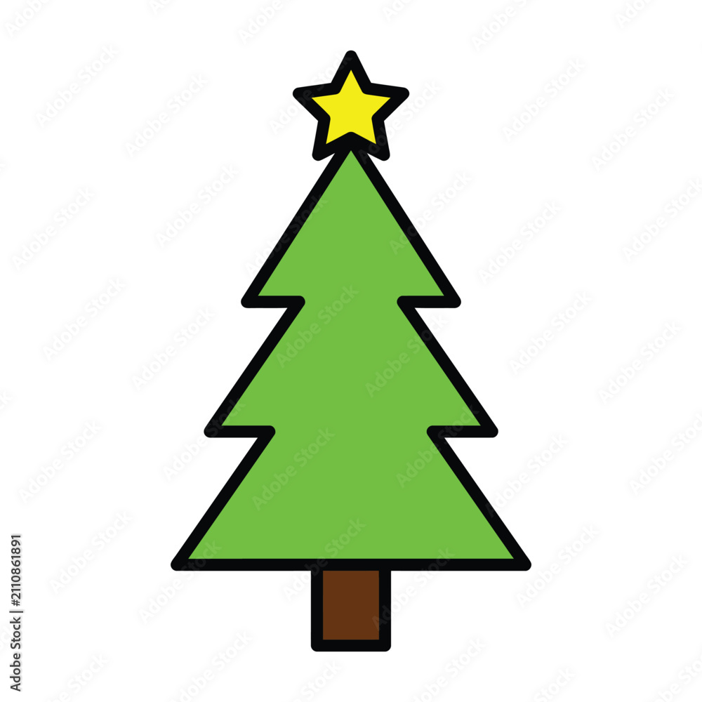 Fototapeta premium Green christmas tree with a yellow star topper