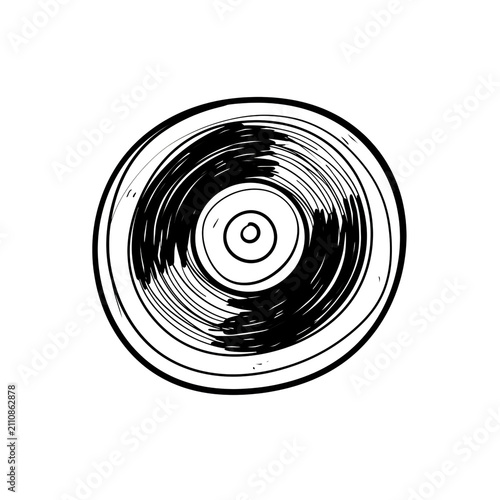 Vintage vinyl record illustration, hand-drawn sketch style, isolated on a transparent background, perfect for music design