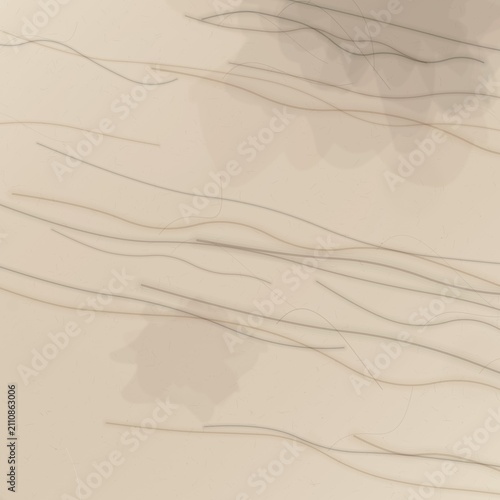 Minimalist abstract line art on beige paper texture, elegant wavy pencil strokes background, organic flowing curves for contemporary interior design
