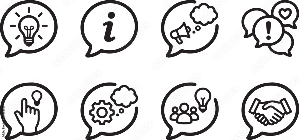 Fototapeta premium Set of eight simple speech bubble icons with symbols