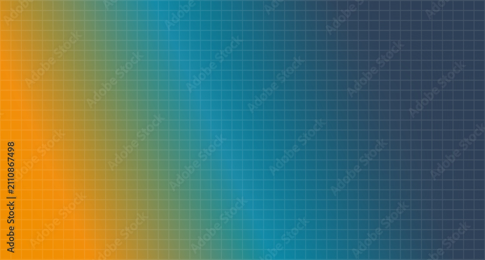 Fototapeta premium A smooth gradient transitioning from warm orange to cool teal with a precise square grid overlay for balance.
