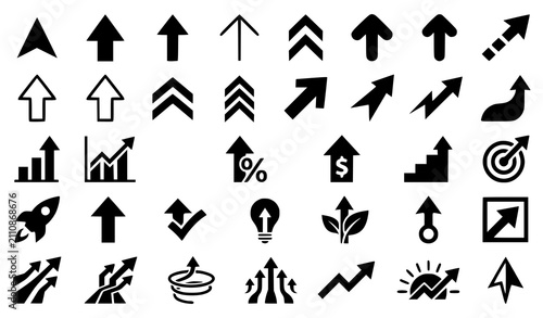 Modern Upward Arrow Icons Set – Growth, Progress and Financial Trend Vector Collection
