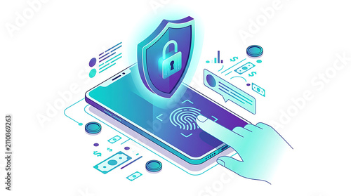 Mobile Security and Biometric Authentication Concept Illustration