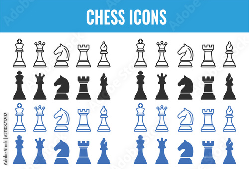 Photography Chess piece icon set board game strategy vector collection with strategy