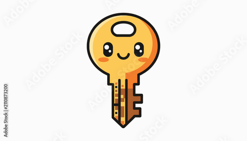 Smiling golden key character for cryptocurrency and digital security