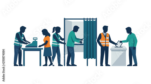People participating in the democratic election process at a polling station.
