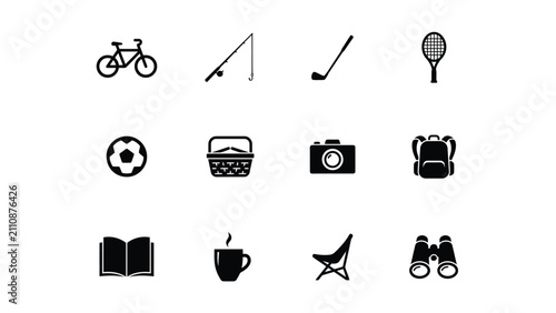 Foto Minimalist icon collection featuring lifestyle and leisure activity symbols on c