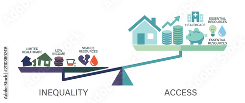 Conceptual Illustration Comparing Social Inequality and Equal Access
