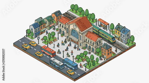 Bild auf Leinwand Urban European Cityscape with Pedestrian Activity.