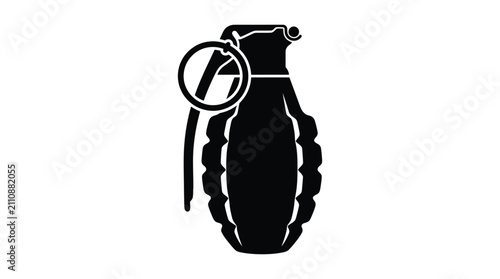 Fotografi Hand grenade silhouette against a white background a black graphic