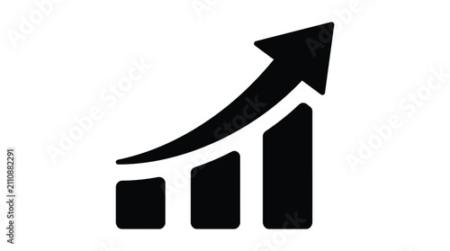 Rising bar graph with upward trend black silhouette
